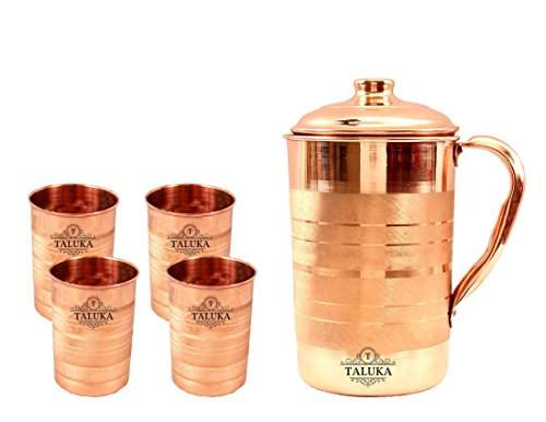 Buy Taluka Handmade Silver Touch Pure Copper Jug Pitcher Capacity 1700 Ml With 4 Copper Glass Cup Water Storage Serving Drinking Water Home Hotel Restaurant Tableware Drinkware Features Price Reviews Online