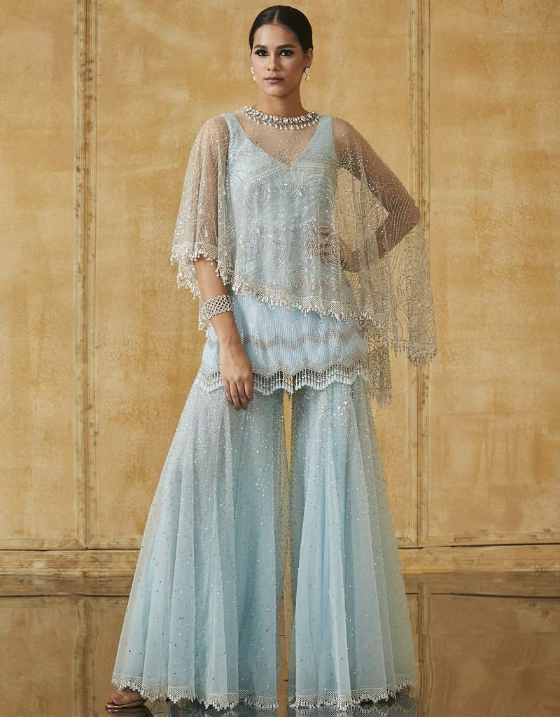 Tarun Tahiliani Womens Embroidered Sharara With Straight Ethnic