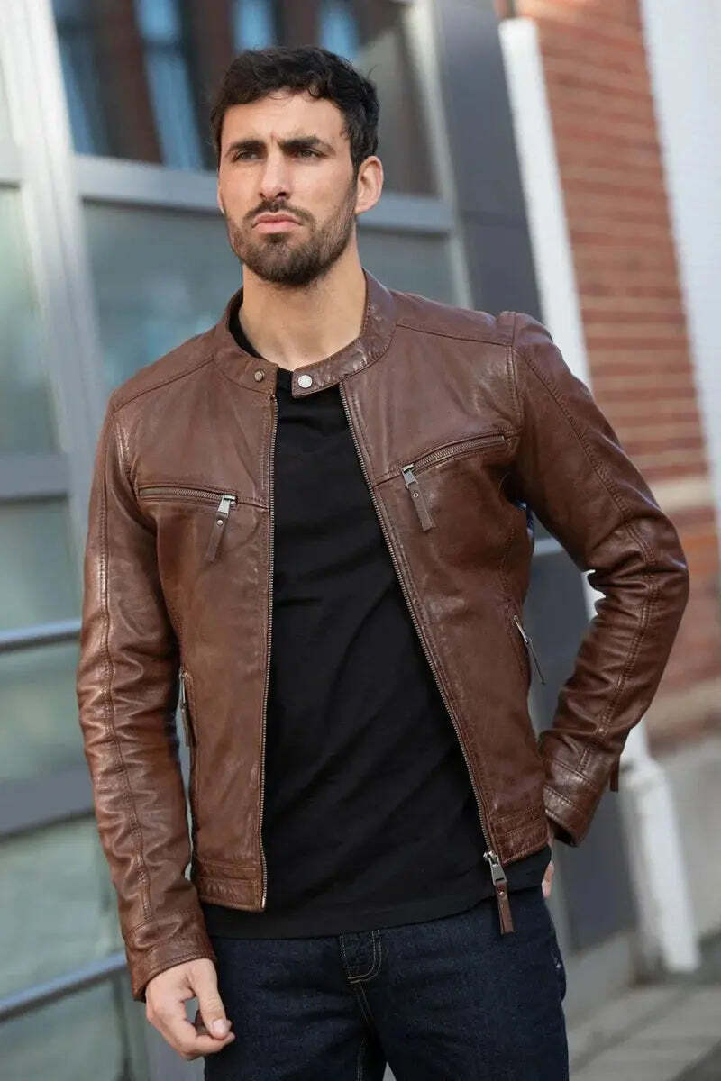 Taushif Ironhide Mens Leather Jacket (Brown, MJ 03) in Mumbai at
