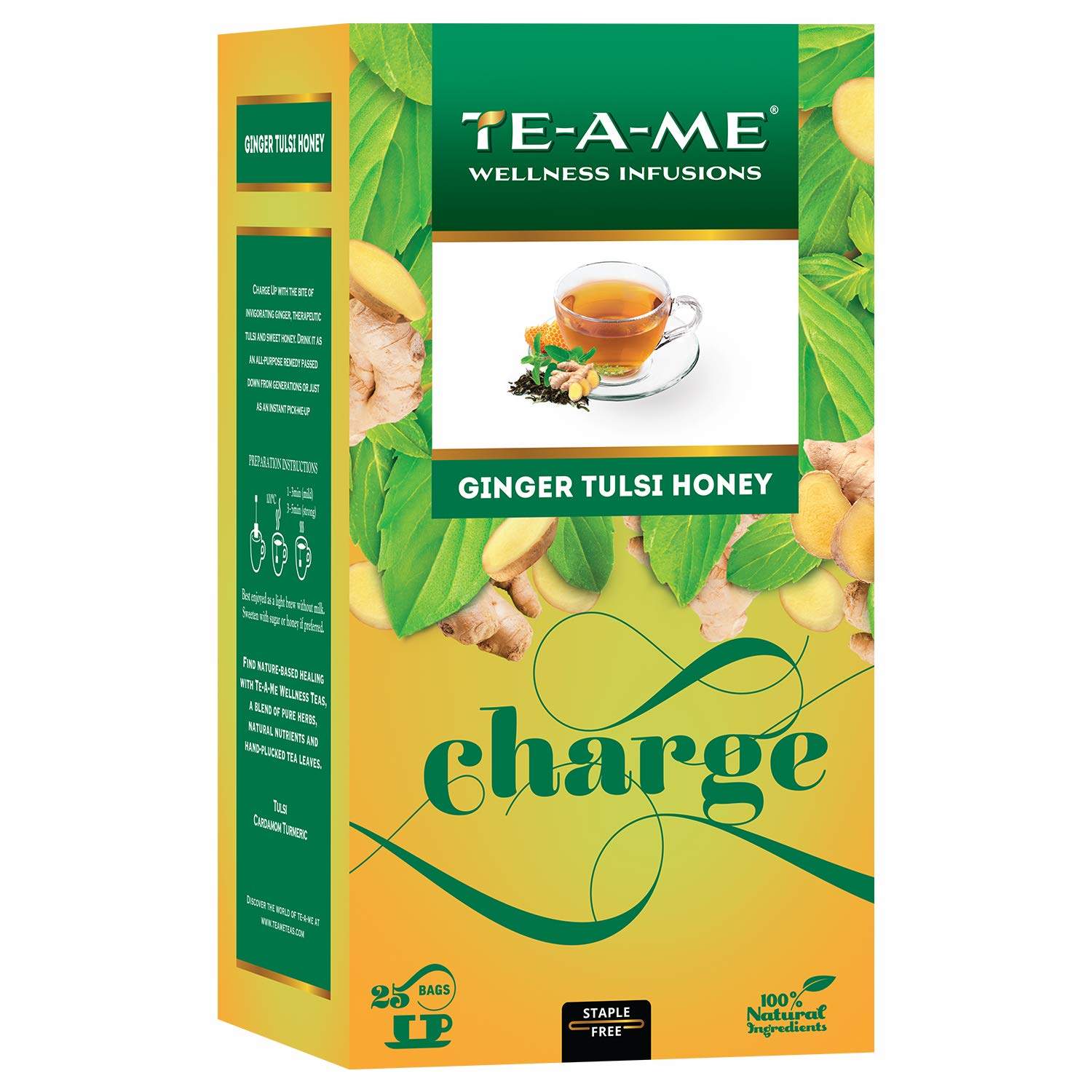 TE-A-ME Ginger Tulsi Honey Herbal Tea - 25 tbag