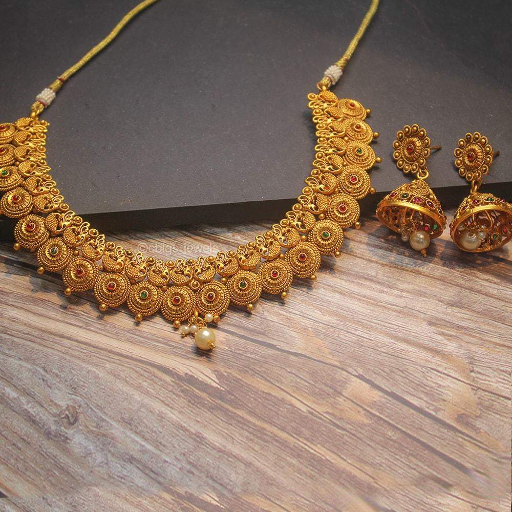 Temple Jewellery Necklace Temple Necklace with Intricate Peacock