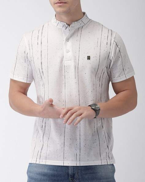 The Indian Garage Co Printed Slim Fit Polo T-Shirt with Mandarin