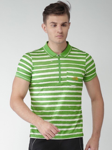 The North Face Men Green White Striped Polo T-Shirt in Bangalore