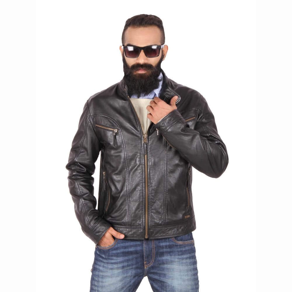 Theo&Ash Alpha Classic Men Leather Jacket (Size M, Black) in