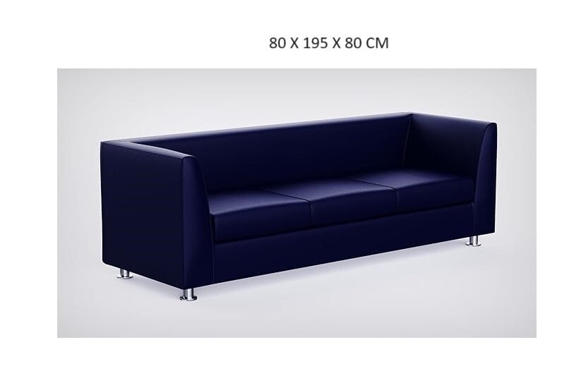 Three Seater Leather Sofa Blue 80 X 195 X 80 CM