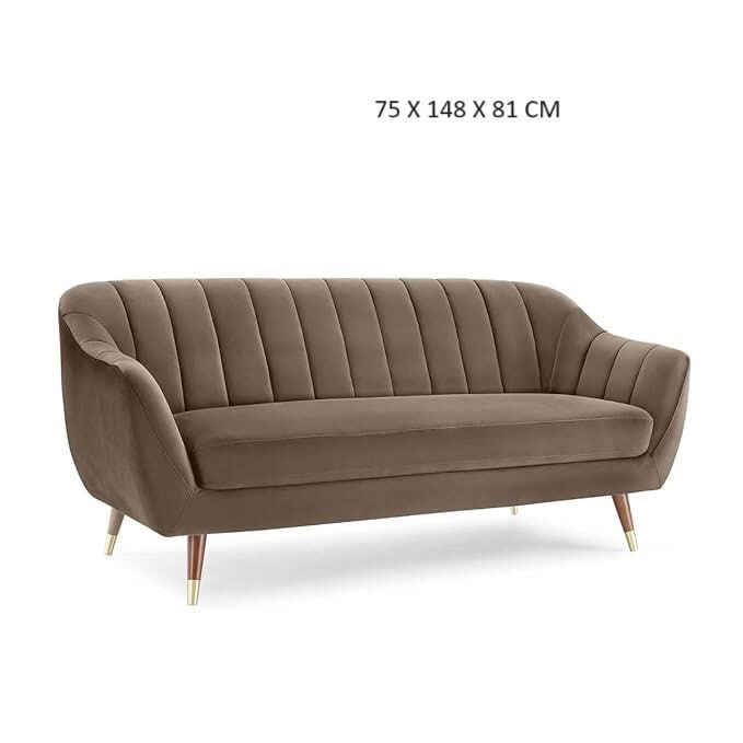 Three Seater Velvet Sofa Camel 75 X 148 X 81 CM