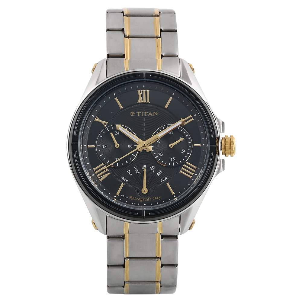 TITAN Black Dial Two Toned Stainless Steel Strap Mens Watches