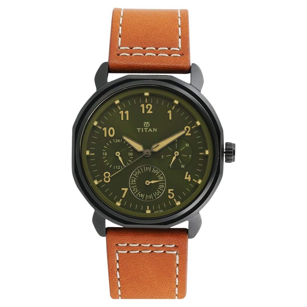 TITAN Green Dial Brown Stainless Steel Strap Mens Watches