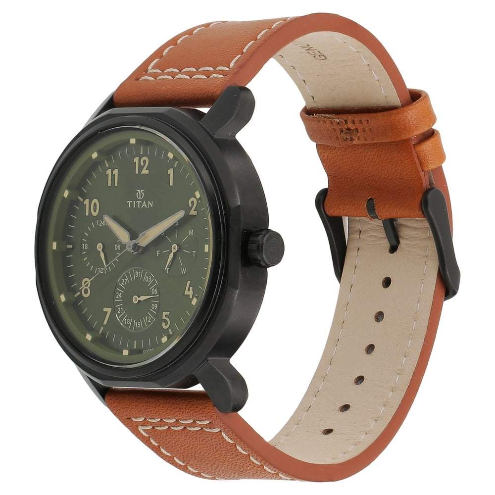 TITAN Green Dial Brown Stainless Steel Strap Mens Watches
