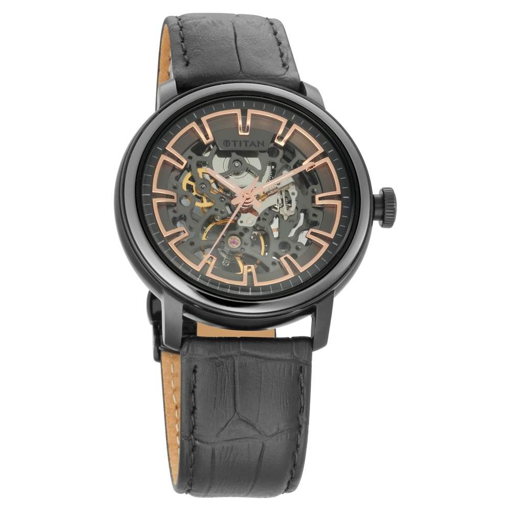 TITAN NN1797KL03F Mens Skeletal Automatic Watch With Black Dial