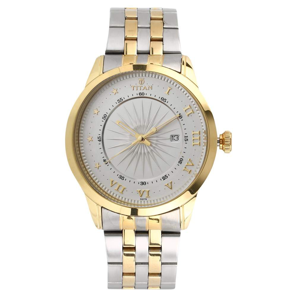 TITAN NN1752BM01 Mens Silver Dial Two Toned Stainless Steel Strap
