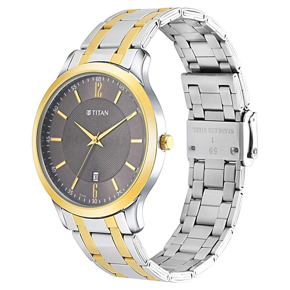 TITAN 1825BM01 Mens Dark Dial Metal Strap Analog Quartz Watch in
