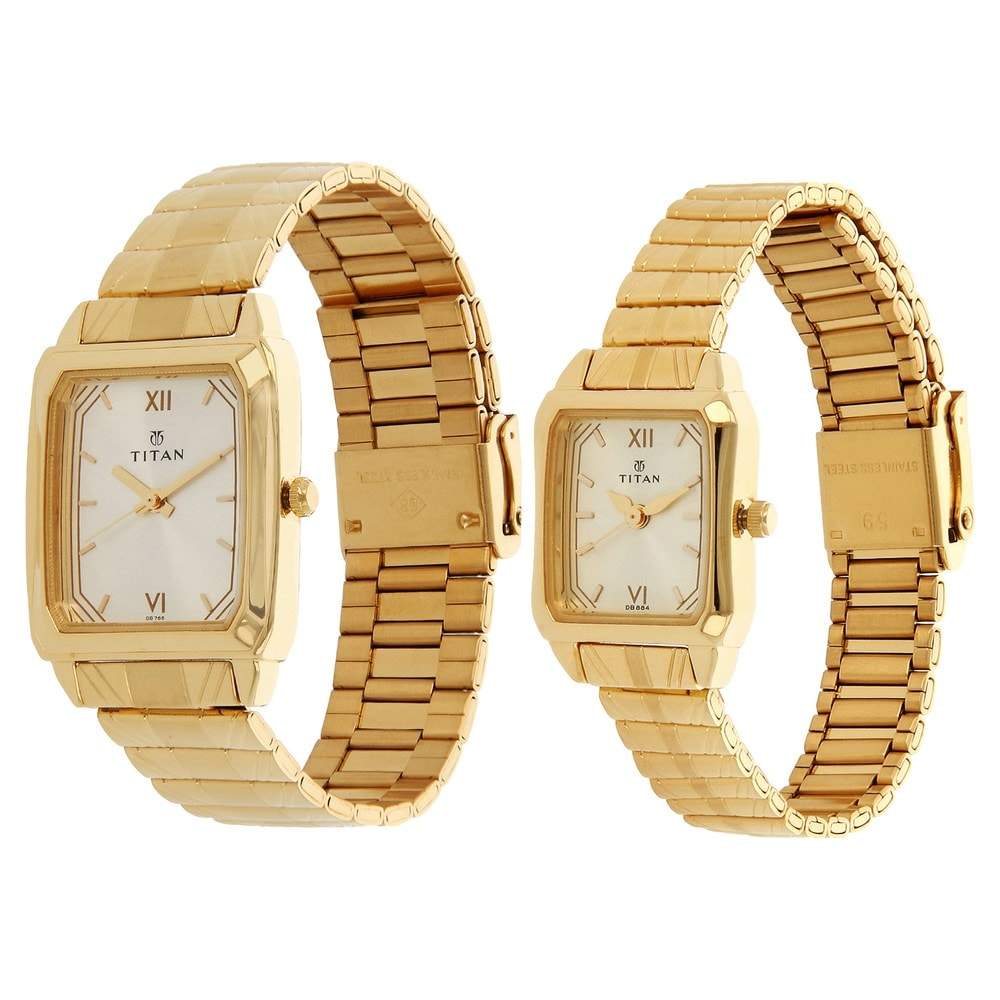 TITAN NL15812488YM02 Couples Champagne Dial Golden Metal Strap