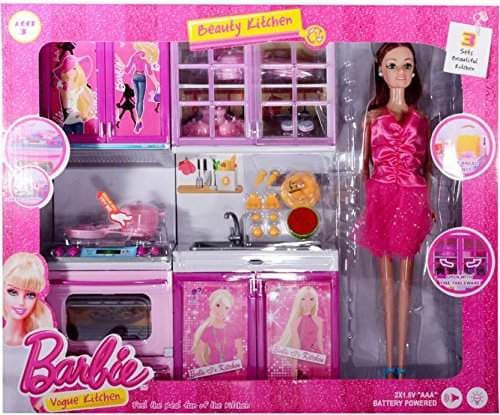 toytree beautiful barbie kitchen set with doll light and sound medium