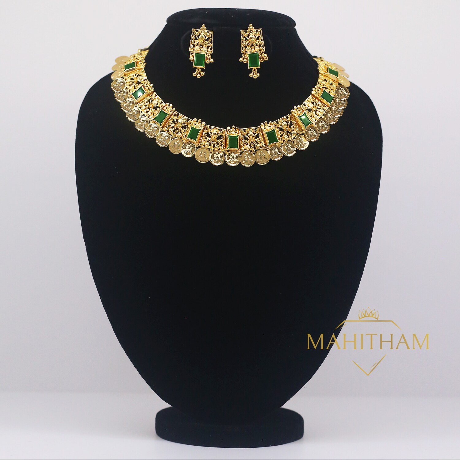 Traditional Amulya Lakshmi Coin Choker Necklace Set in Latur at