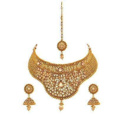 Traditional Ethnic One Gram Gold Plated Polki Diamond Pearl