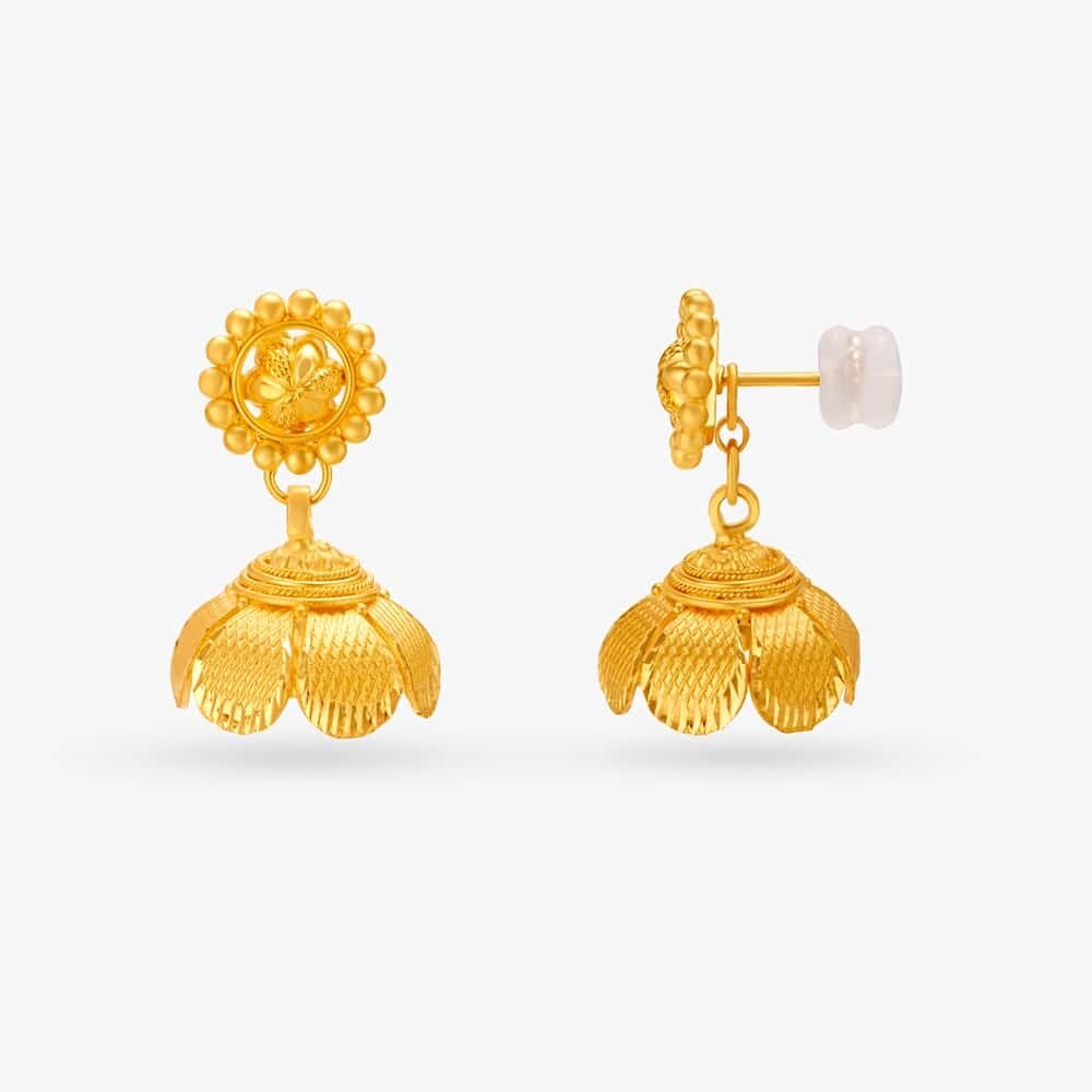Traditional Floral Gold Jhumka Earrings in Kolkata at ₹ 5,665