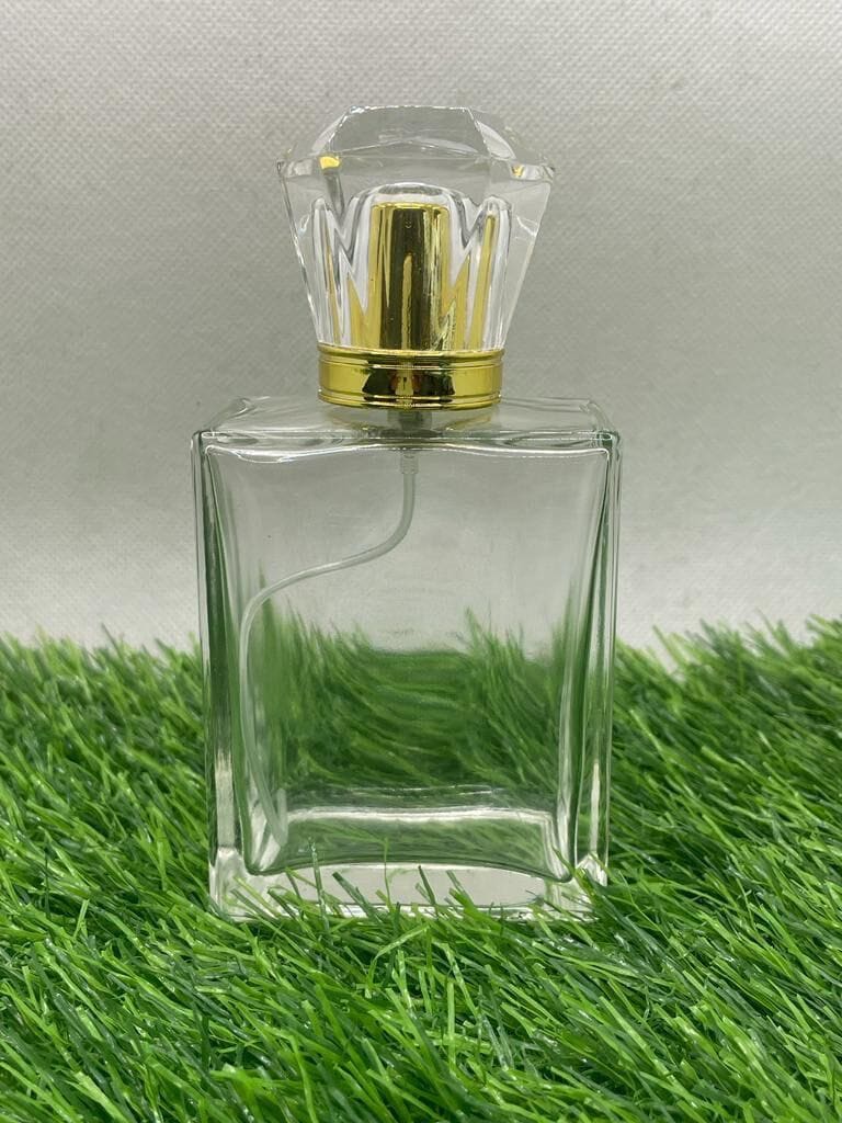 Transparent Rectangle Perfume Bottle With Golden Crystal Cap in