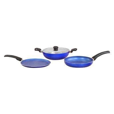 Trendy Nonstick Set, 4Pc (Kadhai With Stainless Steel Lid, Frying