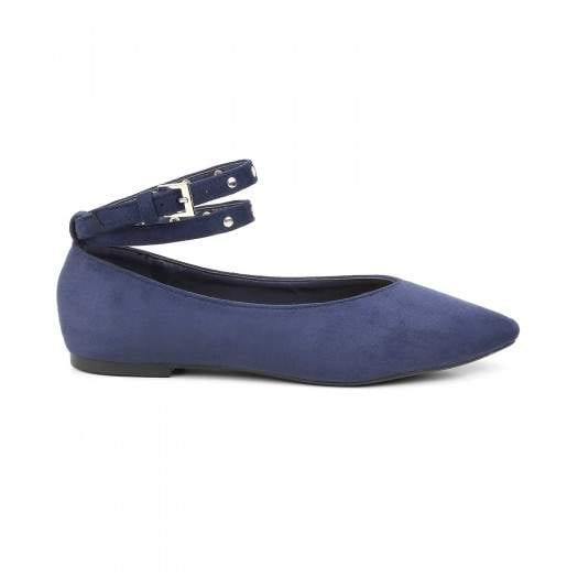 Tresmode Pointed-Toe Ballet Flats Withh Studded Ankle Strap (Blue