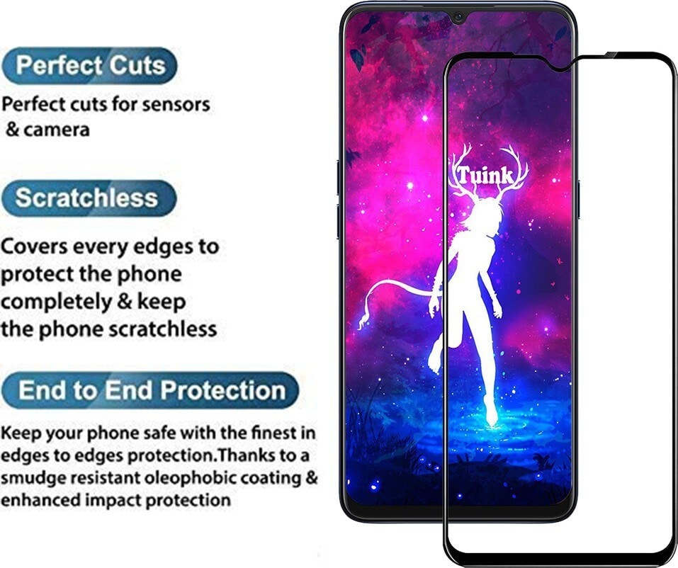 Tuink Edge To Edge Tempered Glass for OPPO A12, OPPO A15, OPPO A32