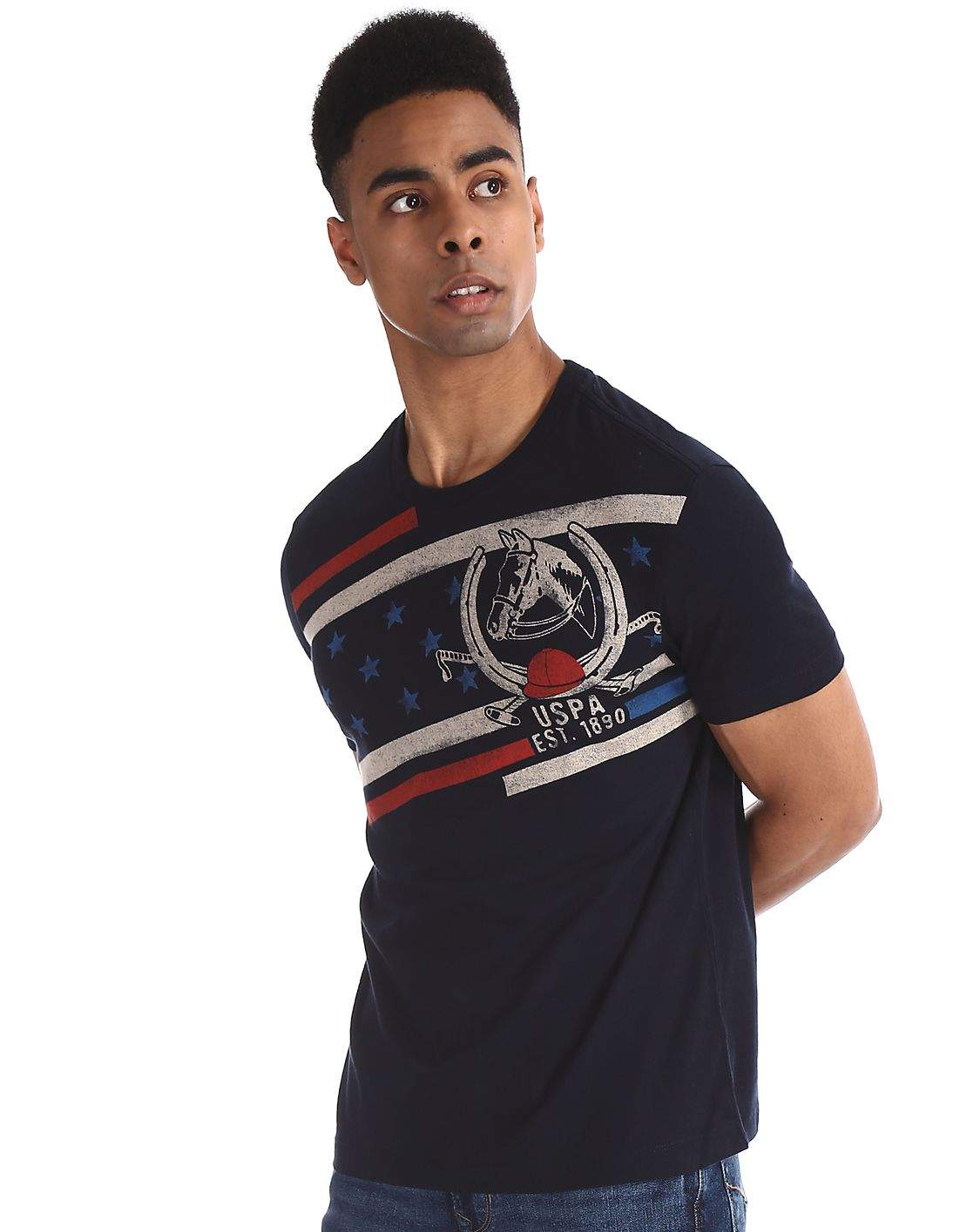 Polo Blue Printed Cotton T-Shirt Navy, 3XL in Delhi at