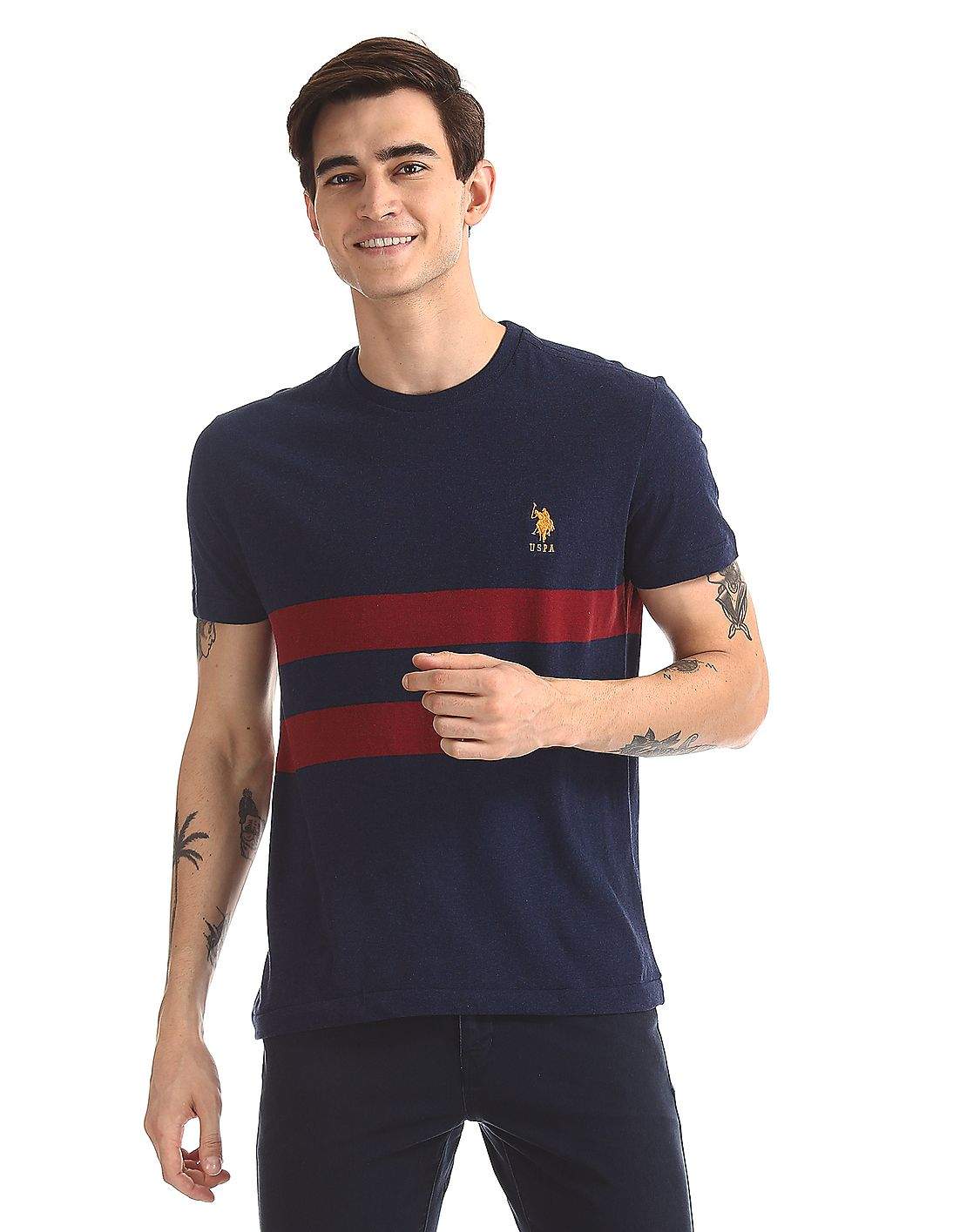 Polo Crew Neck Striped T-Shirt Navy, Red, 3XL in