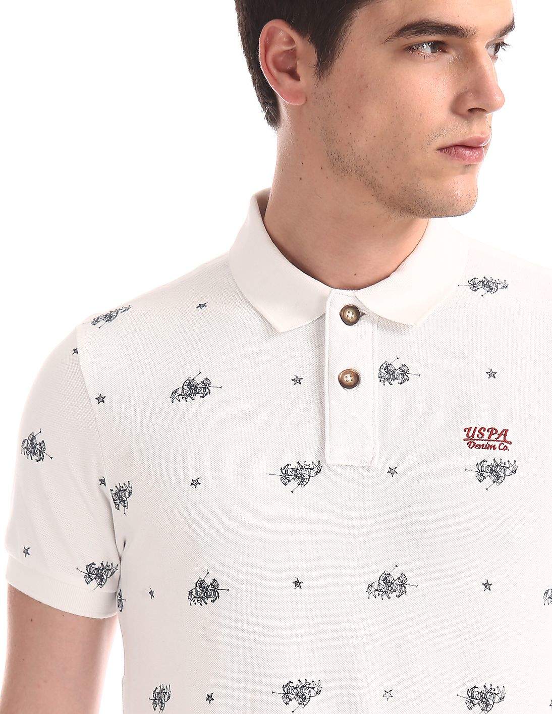 Polo JC48RRNHWV4 Mens Allover Print Pique Polo T-Shirt