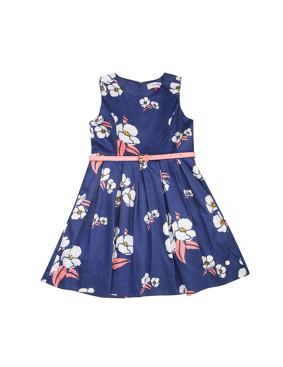 Polo Girls Floral Print Fit And Flare Dress Navy