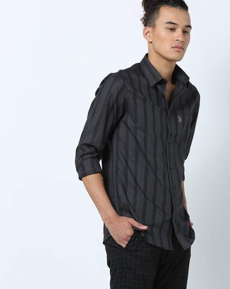 Polo Striped Men's Shirts with Patch Pocket (Size: 2XL