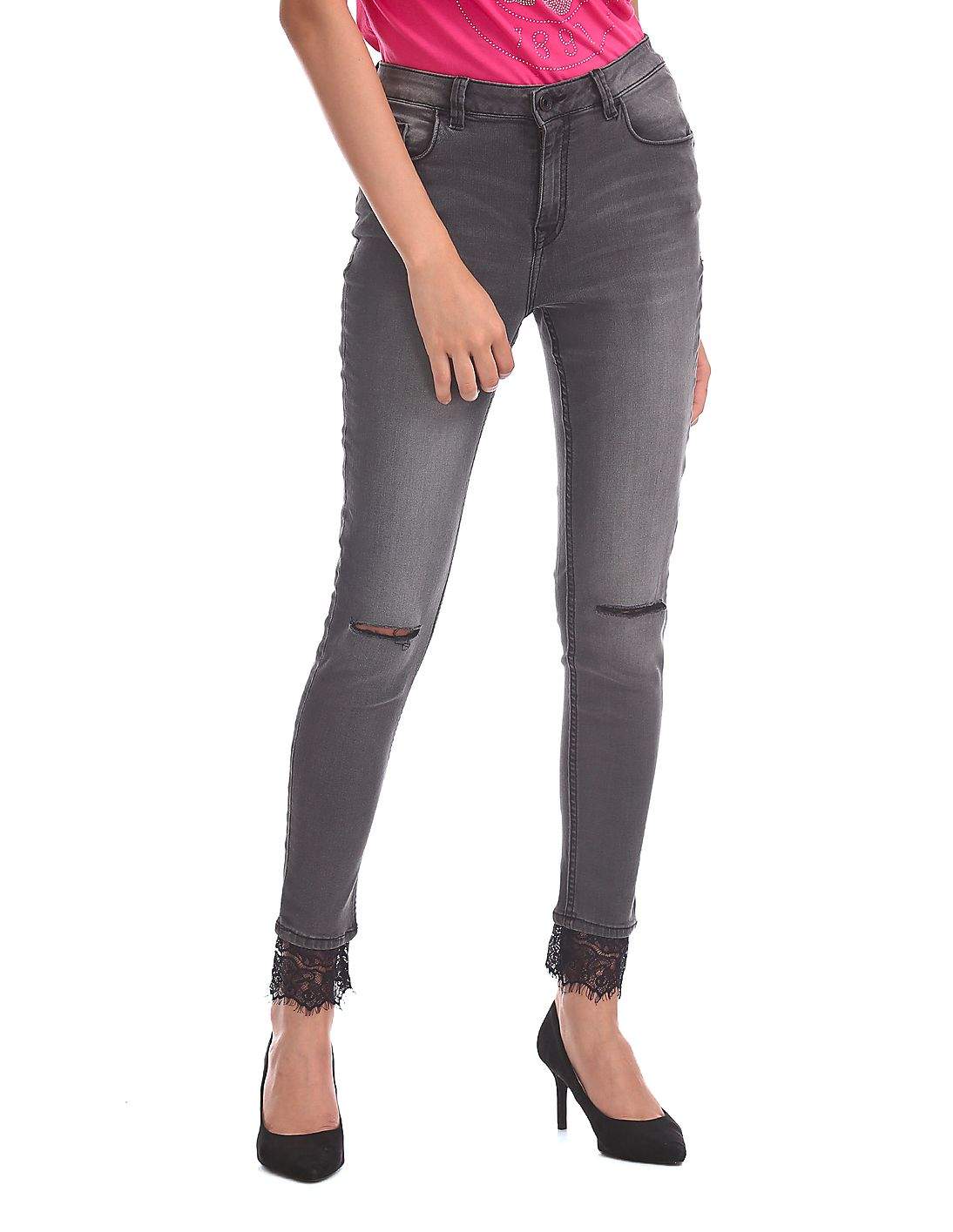 Polo Skinny Fit High Waist Jeans Dark Grey, 26 in