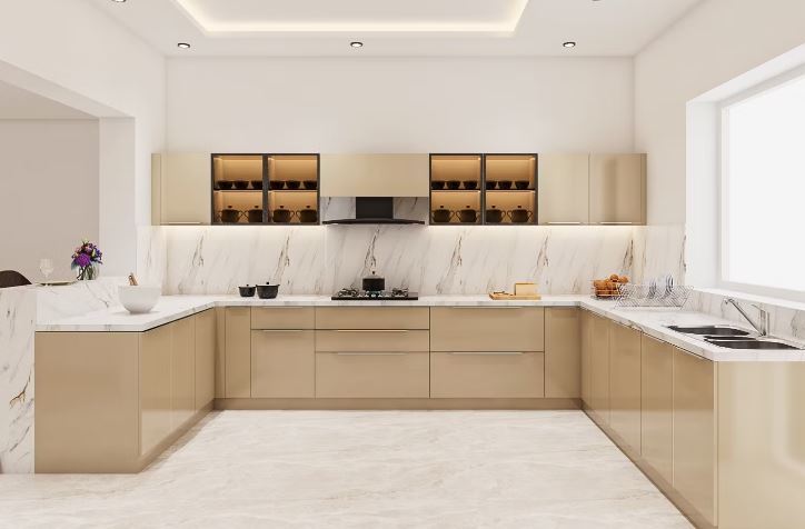 U Shaped Wooden Modular Kitchen (Ivory) in Rewari at ₹ 600 / Sq