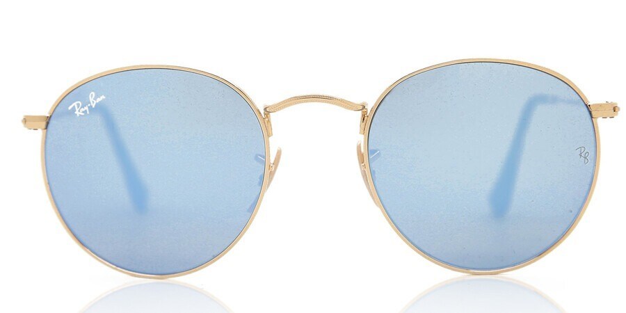 Ray-Ban Unisex Round Sunglasses Gold, Light Blue Gradient Flash
