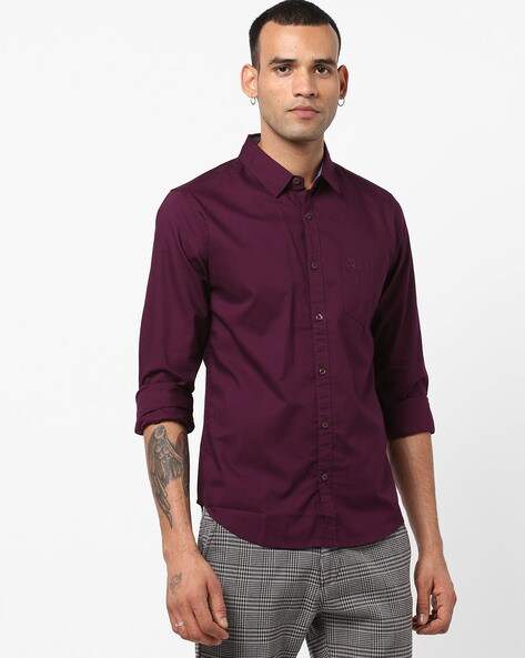 UNITED COLORS OF BENETTON Mens Shirt with Patch Pocket (Maroon) in