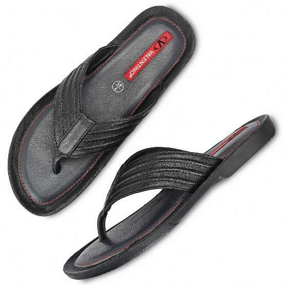 Valentino Chill Out-20 Men Leather Black Casual V-Strap Slipper in