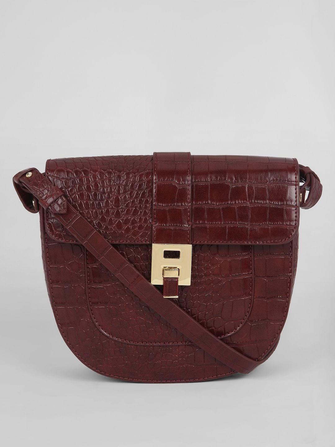 VERO MODA 211328401 Croc Embossed Sling Bag Size One (Burgundy) in