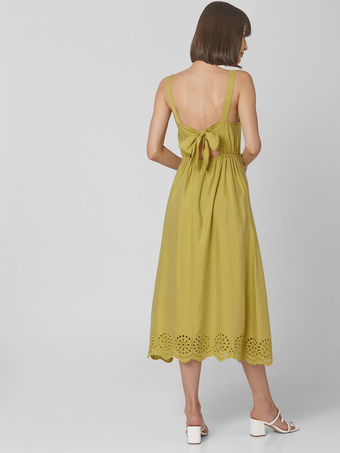 VERO MODA 211633201 Mustard Schiffli Hem Midi Dress Size Xs