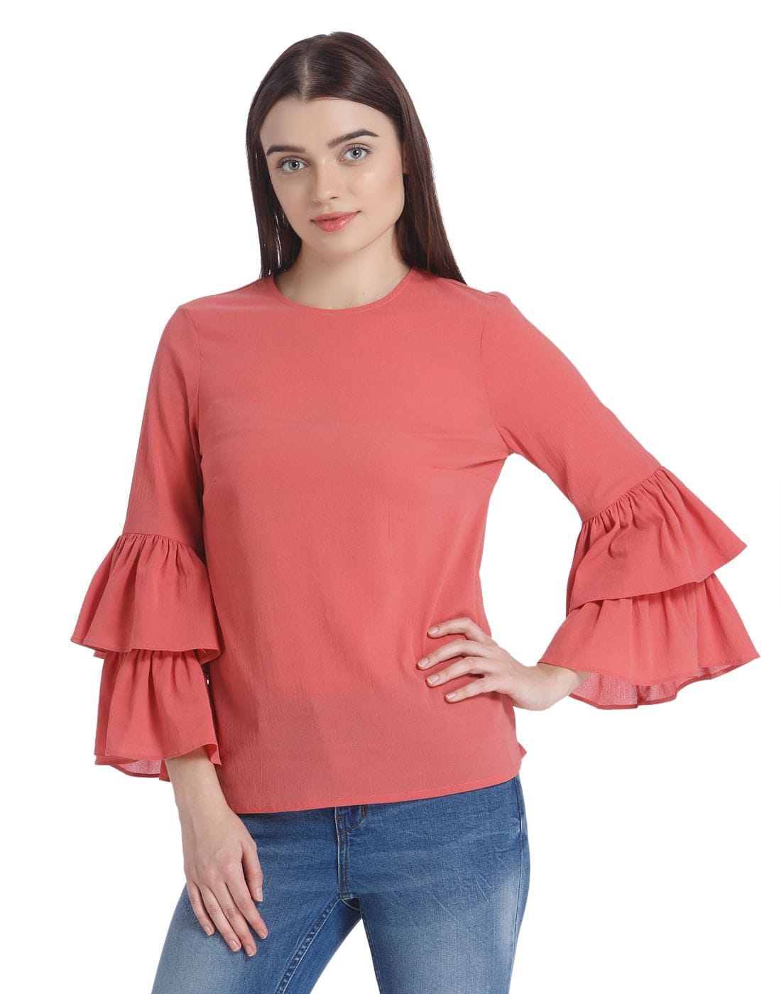 Womens Tops Vero Moda Ruffle Top VERO MODA 10194307 Coral Ruffled