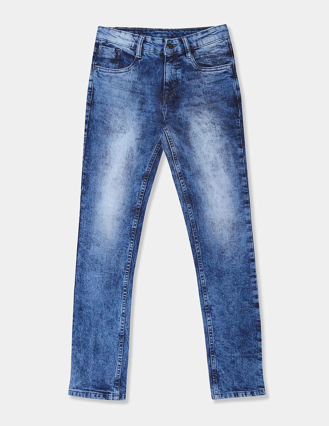 FLYING MACHINE Blue Heavy Wash Cotton Stretch Jeans VNPZRWVDZI1 in