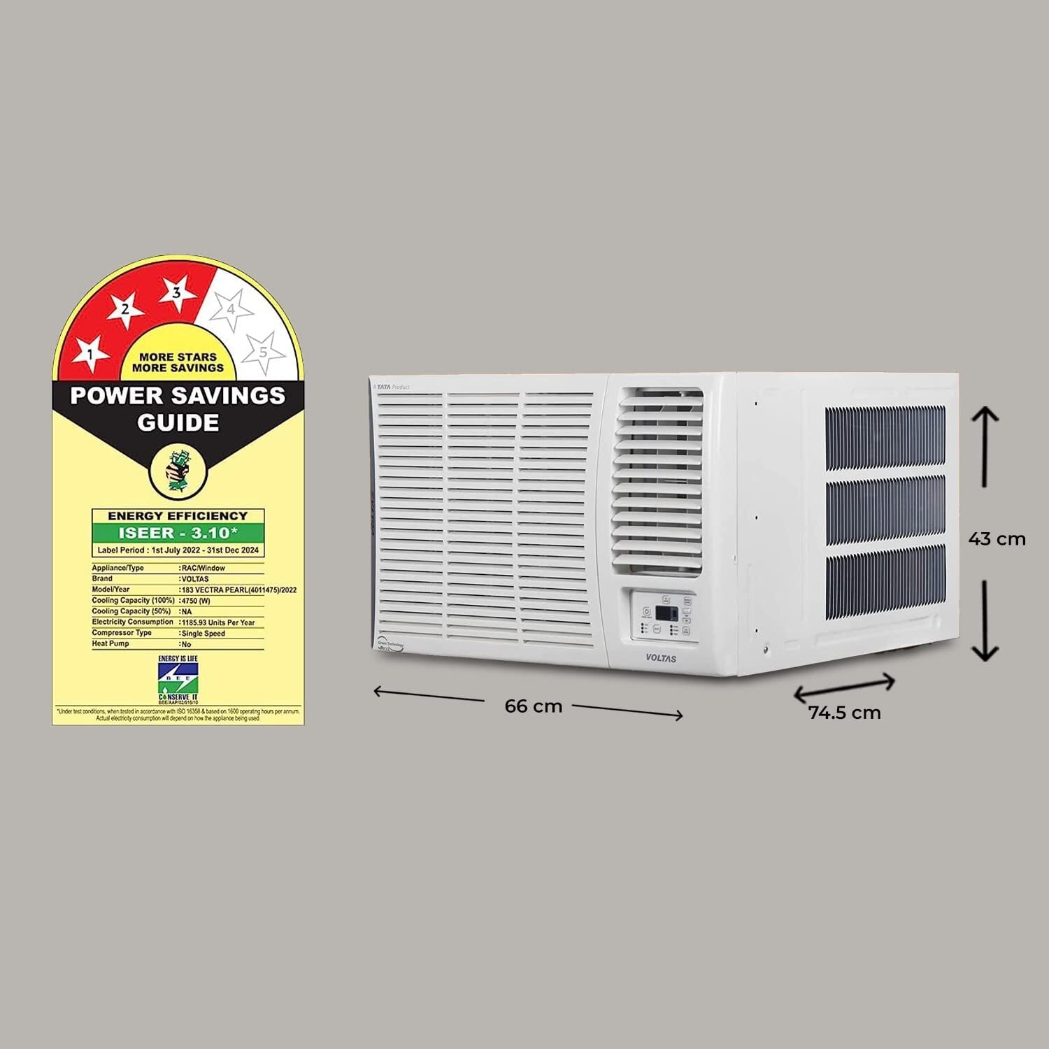 VOLTAS 4011384-183 MZD Window Air Conditioner Ton, Star) in