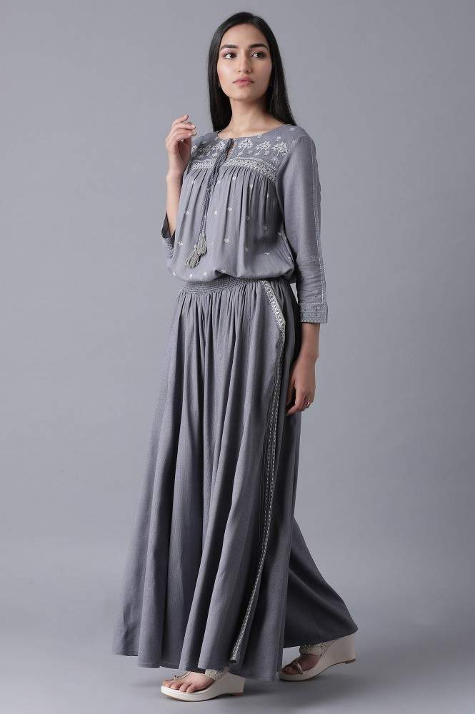 W Blue Top And Parallel Pants Set, Size-14 (21FEWS30357-113421