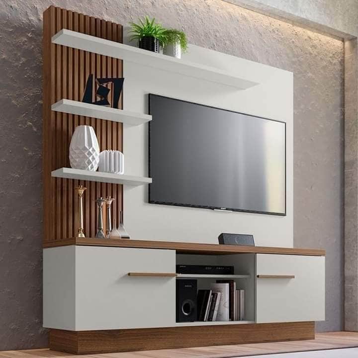 Wall Mounted Brown And White Laminated PVC TV Unit