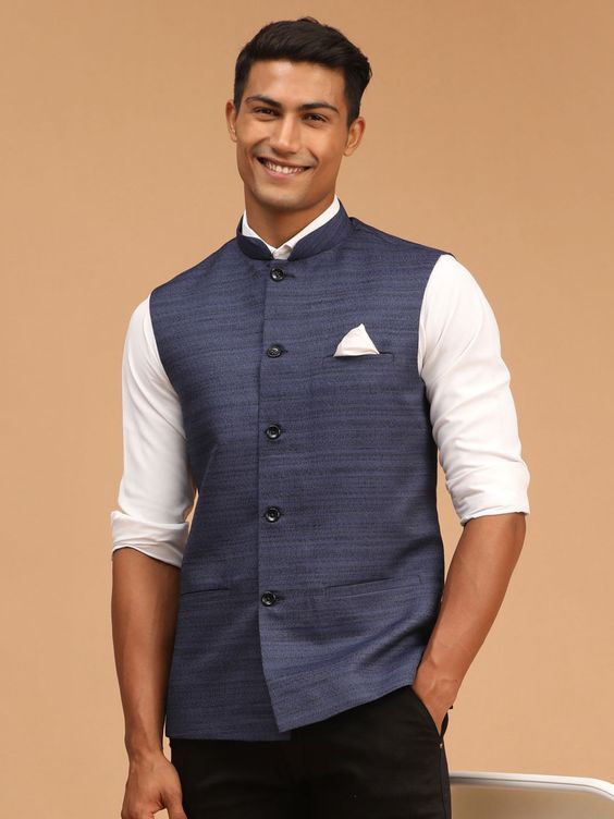 Wallson Ethnic Men's TR Vintage Nehru Jacket Blue (44 To 54) in