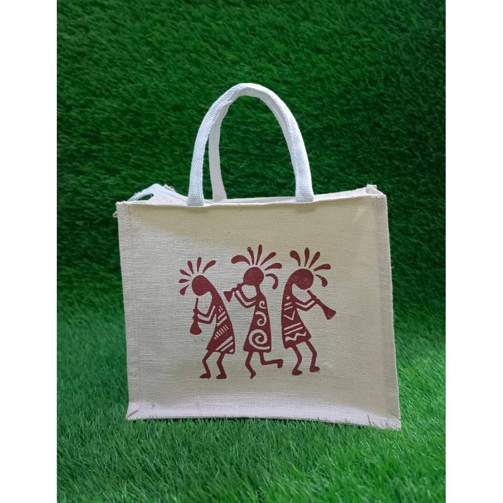 Warli Printed Jute Bag Lunch Bag in Delhi at ₹ 40 ₹ 80 Pc by