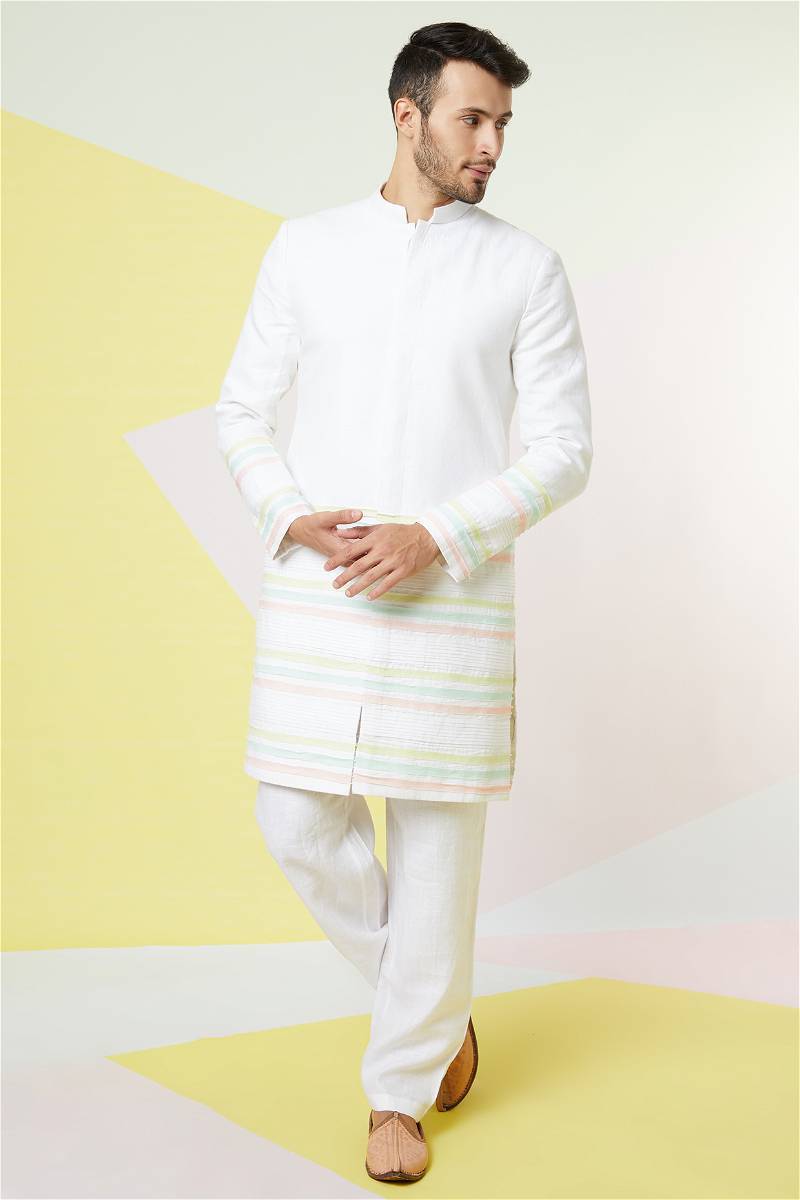 Wendell Rodricks Linen Sherwani Set (White, WRMD0622212-4XL) in
