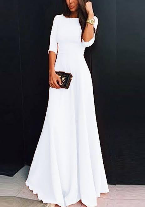 White Plain 3/4 Sleeve Long Gown in Delhi at  850 / Pc (MOQ:1 Pc) by Anuj  Fashion - Justdial