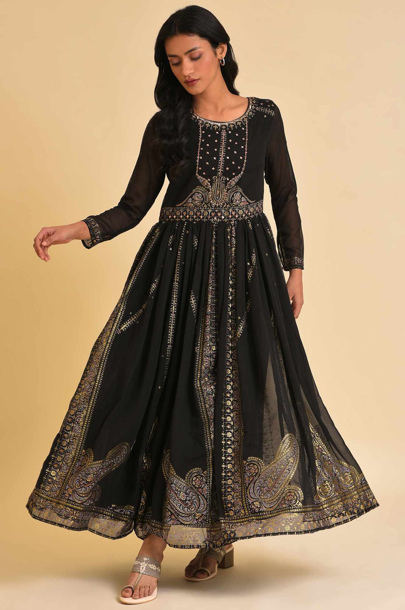 Wishful Foil Printed Victorian Dress (Black) in Bhubaneshwar at