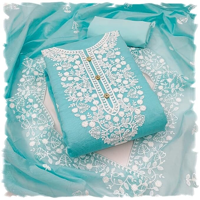 Women Cotton Chanderi Work Dress Material Sky Blue 2.10 X 3.60 X 2.20 Mtr  in Thane at best price by Shagun Dresses - Justdial