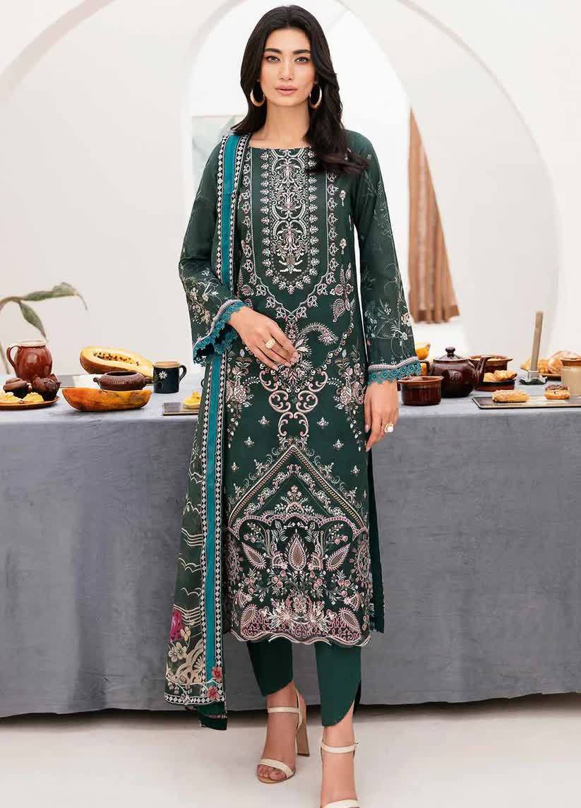 slim fit dress slacks Women Pakistani Printed Green Unstitched Cotton Suit Dress Material –  Stilento main image 1
