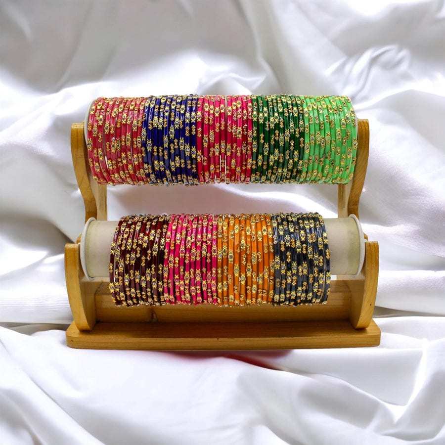 Women Multicolored Stone Work Glass Bangles Set Of 12 in Delhi at